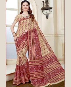 Beige Cotton Printed Cotton Sarees