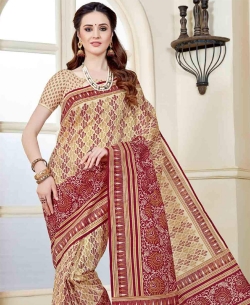 Beige Cotton Printed Cotton Sarees