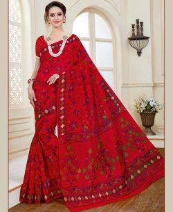 Red Cotton Printed Cotton Sarees