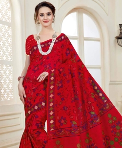 Red Cotton Printed Cotton Sarees