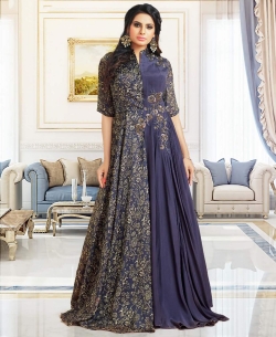 Blue Satin Embroidery Gowns
