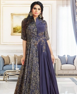 Blue Satin Embroidery Gowns