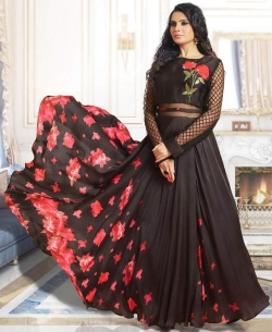 Black Satin Digital Print Gowns