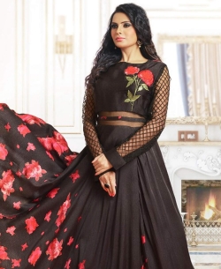 Black Satin Digital Print Gowns