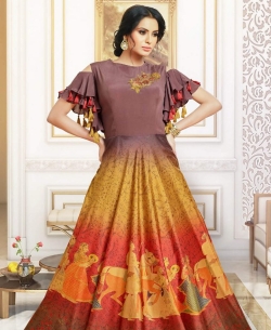 Multi Satin Digital Print Gowns