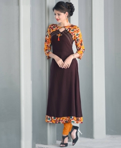 Brown Rayon Printed Anarkali Kurtis