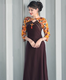 Brown Rayon Printed Anarkali Kurtis
