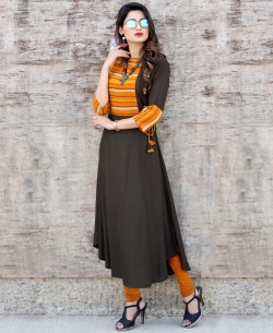 Grey Rayon Printed Anarkali Kurtis