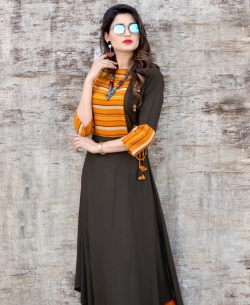 Grey Rayon Printed Anarkali Kurtis