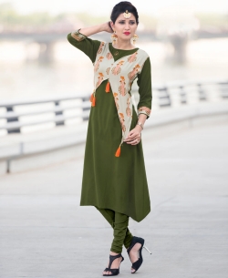 Green Rayon Printed Anarkali Kurtis