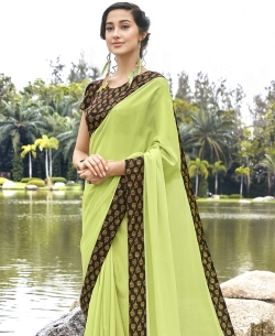 Light Green Faux Georgette Beautiful Printed Art-Silk Border Sarees