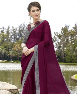 Purple Faux Georgette Beautiful Printed Art-Silk Border Sarees