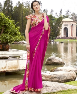 Pink Faux Georgette Beautiful Printed Art-Silk Border Sarees
