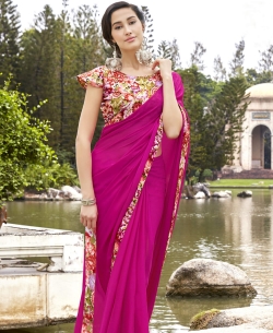 Pink Faux Georgette Beautiful Printed Art-Silk Border Sarees