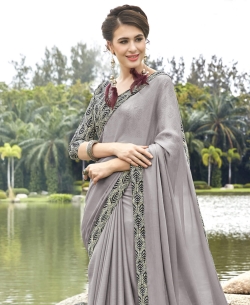 Light Grey Faux Georgette Beautiful Printed Art-Silk Border Sarees