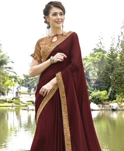 Brown Faux Georgette Beautiful Printed Art-Silk Border Sarees