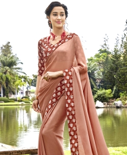 Beige Faux Georgette Beautiful Printed Art-Silk Border Sarees