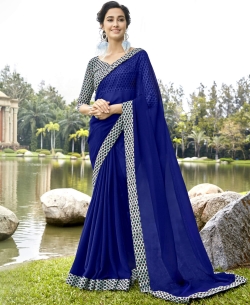 Blue Faux Georgette Beautiful Printed Art-Silk Border Sarees