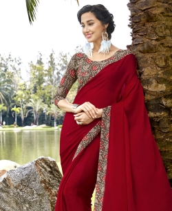 Maroon Faux Georgette Beautiful Printed Art-Silk Border Sarees
