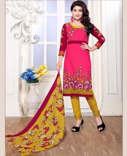 Pink Cotton Printed Chudidhar Suits