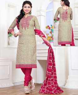 Grey Cotton Printed Chudidhar Suits