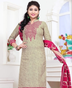 Grey Cotton Printed Chudidhar Suits