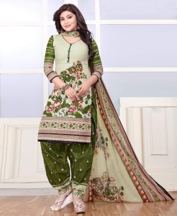 Light Peach Green Cotton Printed Chudidhar Suits
