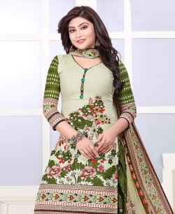 Light Peach Green Cotton Printed Chudidhar Suits