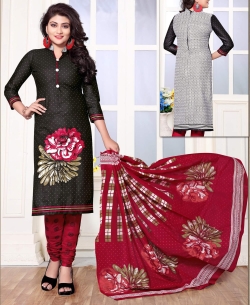 Black Cotton Printed Chudidhar Suits