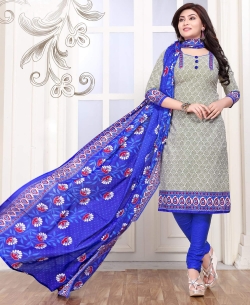 Grey Cotton Printed Chudidhar Suits