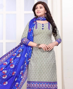 Grey Cotton Printed Chudidhar Suits