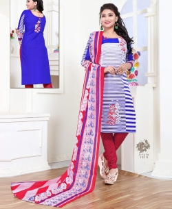 Blue Cotton Printed Chudidhar Suits