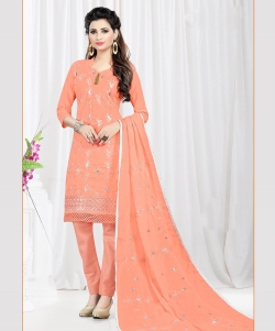 Salmon Cotton Embroidered Chudidhar Suits