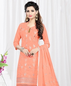 Salmon Cotton Embroidered Chudidhar Suits