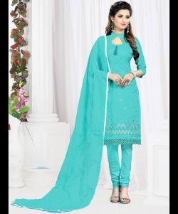 Blue Cotton Embroidered Chudidhar Suits
