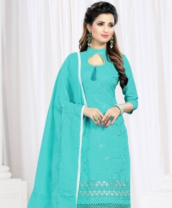 Blue Cotton Embroidered Chudidhar Suits