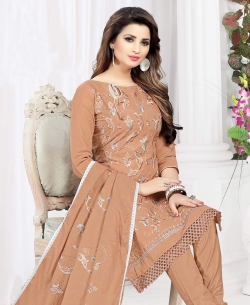 Dark Salmon Cotton Embroidered Chudidhar Suits