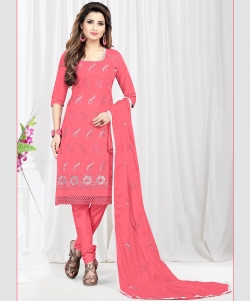 Pink Cotton Embroidered Chudidhar Suits