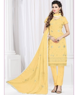 Yellow Cotton Embroidered Chudidhar Suits