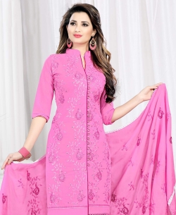 Baby Pink Cotton Embroidered Chudidhar Suits
