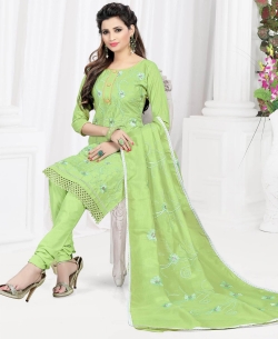 Green Cotton Embroidered Chudidhar Suits