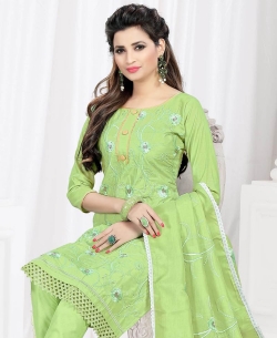 Green Cotton Embroidered Chudidhar Suits