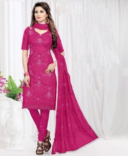 Red Cotton Embroidered Chudidhar Suits