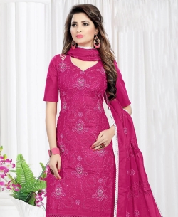 Red Cotton Embroidered Chudidhar Suits