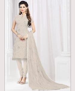 Light Grey Cotton Embroidered Chudidhar Suits
