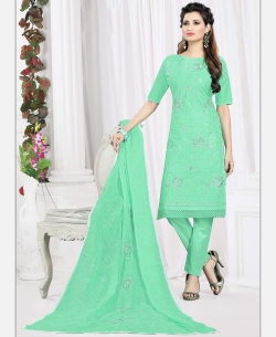 Green Cotton Embroidered Chudidhar Suits