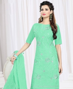 Green Cotton Embroidered Chudidhar Suits