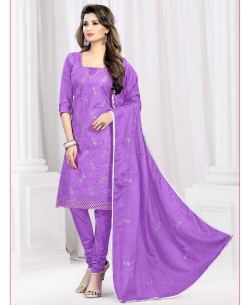 Voilet Cotton Embroidered Chudidhar Suits