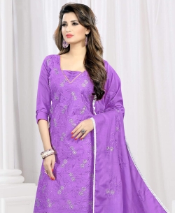 Voilet Cotton Embroidered Chudidhar Suits