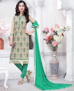 Peach Blue Chanderi Embroidered Chudidhar Suits